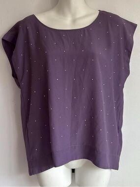 Forever 21 Purple Scoop Neck Dot-Stud Blouse